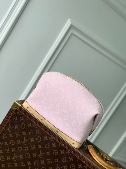 LOUIS VUITTON COSMETIC POUCH 27 IN PINK MONOGRAM DENIM GOLD HARDWARE