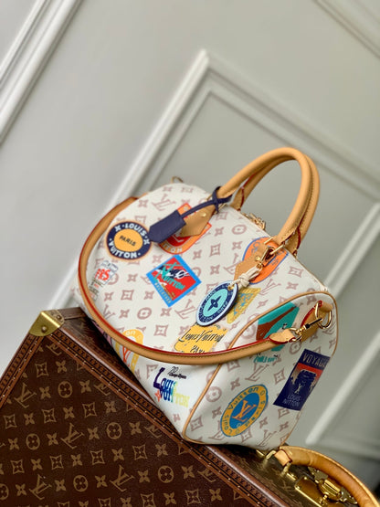 LOUIS VUITTON SPEEDY SOFT 30 IN WHITE MONOGRAM DUNE CANVAS AND CALFSKIN
