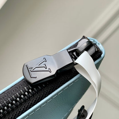 LOUIS VUITTON POCHETTE TO GO 30 IN SKY BLUE MONOGRAM SHADOW CALFSKIN EMBOSSED LOGO