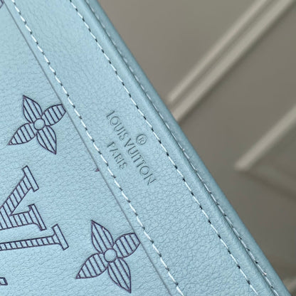 LOUIS VUITTON GASTON WEARABLE WALLET 22 IN SKY BLUE MONOGRAM SHADOW CALFSKIN EMBOSSED LOGO