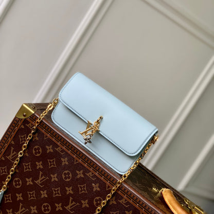 LOUIS VUITTON WALLET ON CHAIN BLOOM 20 IN AZUR BLUE CALFSKIN