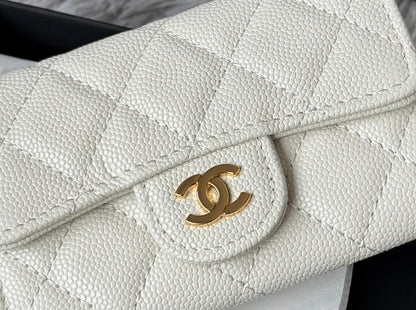 CHANEL 25S CLASSIC FLAP CARD HOLDER 11 IN IVORY CAVIAR GOLD HARDWARE