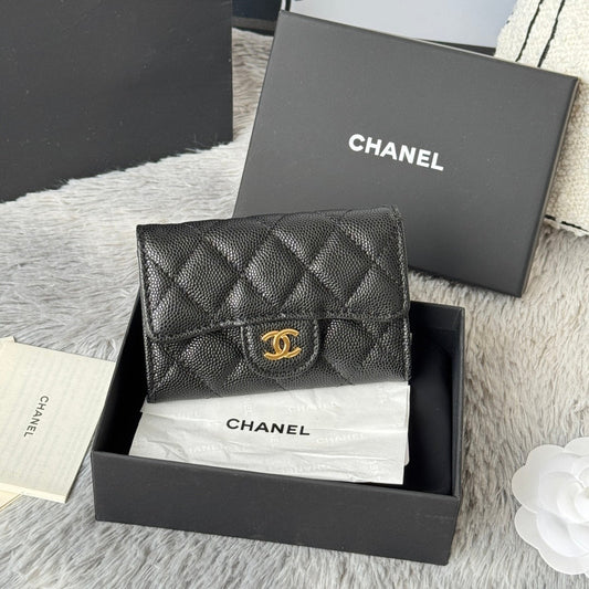 CHANEL 25S CLASSIC FLAP CARD HOLDER 11 IN BLACK CAVIAR GOLD HARDWARE