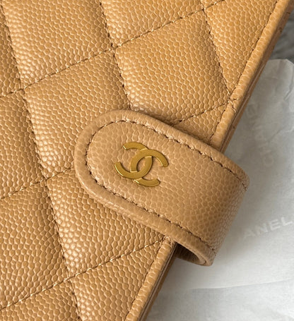 CHANEL 25S MULTI PURPOSE PASSPORT WALLET 15 IN GOLDEN CARAMEL CALFSKIN GOLD HARDWARE