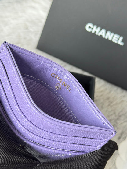 CHANEL 25S CARD HOLDER 11 IN LAVENDER PURPLE CAVIAR GOLD HARDWARE