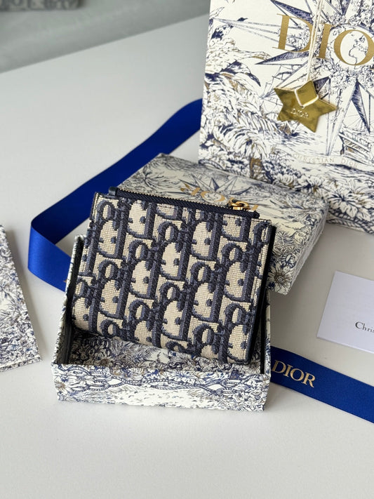 CHANEL DIOR 25S 30 MONTAIGNE DAHLIA WALLET 11 IN BLUE DIOR OBLIQUE JACQUARD