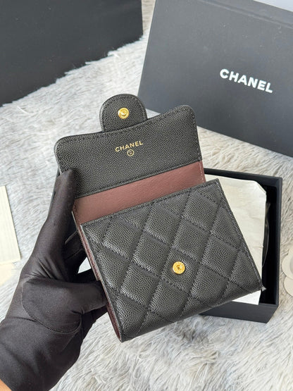 CHANEL 25S CF SMALL TRI FOLD WALLET 11 IN BLACK CAVIAR GOLD HARDWARE