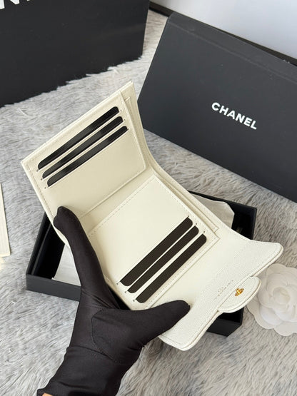 CHANEL 25S CF SMALL TRI FOLD WALLET 11 IN IVORY CAVIAR GOLD HARDWARE