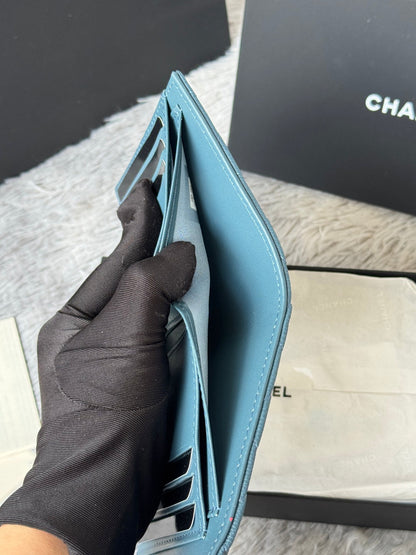 CHANEL 25S CF SMALL TRI FOLD WALLET 11 IN SLATE BLUE CAVIAR GOLD HARDWARE