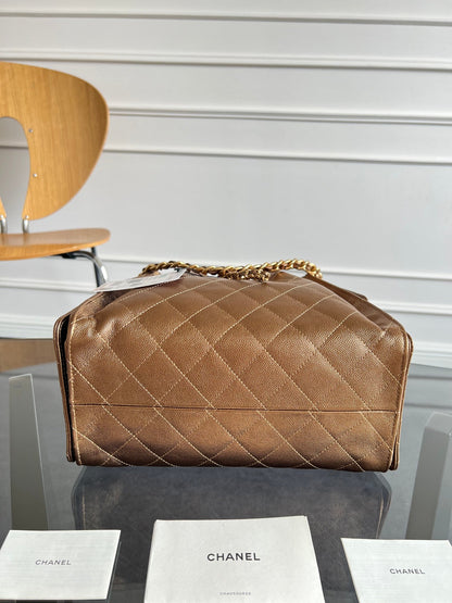 CHANEL 25S HOBO BAG 30 IN METALLIC BROWN CAVIAR WITH GOLD HARDWARE