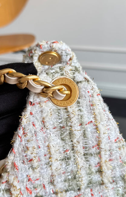 CHANEL 25S HOBO BAG 30 IN MULTICOLOR TWEED WITH GOLD HARDWARE