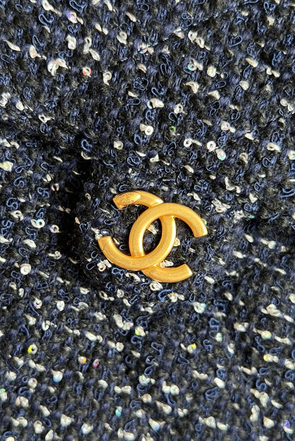 CHANEL 25S HOBO BAG 40 IN NAVY BLUE TWEED WITH GOLD HARDWARE