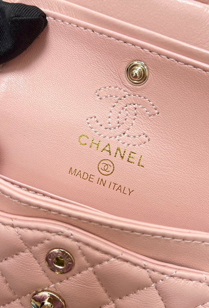 CHANEL 25S FLAP CHARM BAG 13 IN PEACH PINK LAMBSKIN