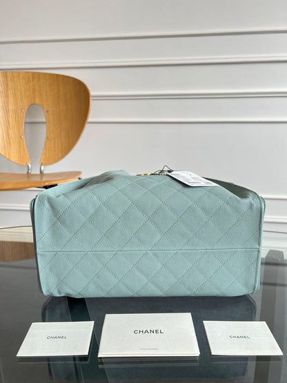 CHANEL 25S HOBO BAG 40 IN SOFT TEAL BLUE CAVIAR WITH GOLD HARDWARE