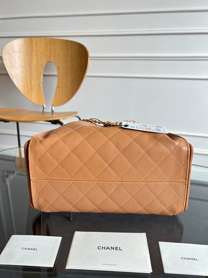 CHANEL 25S HOBO BAG 40 IN CARAMEL BROWN CAVIAR WITH GOLD HARDWARE