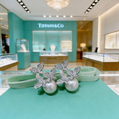 18K Tiffany Diamond Pearl Earrings