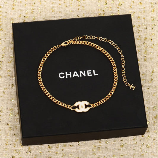 18K  Chanel White Logo Choker Necklace