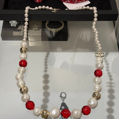18K  Chanel Red Crystal Pearl Necklace