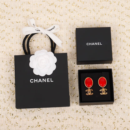 18K  Chanel Red Crystal Pendant Earrings
