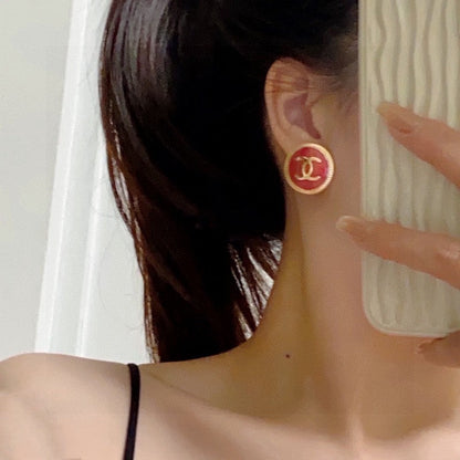 18K  Chanel Pink Round Earrings