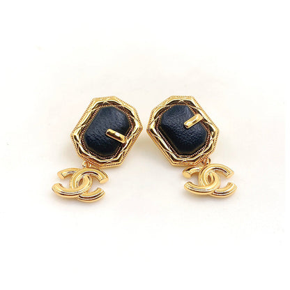 18K  Chanel Pendant Leather Earrings