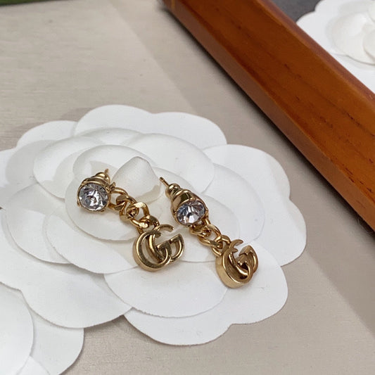 18K Double Gucci Crystal Chain Earrings