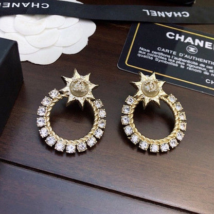 18K  Chanel Star Full Crystal Earrings