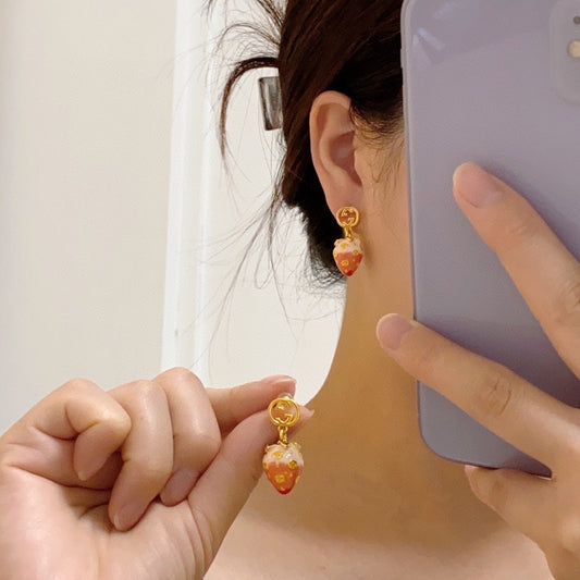 18K Double Gucci Strawberry Earrings