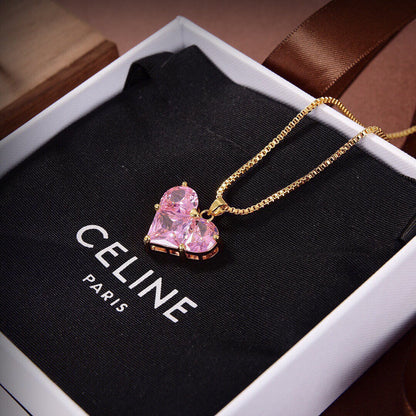 18K Celine Pink Heart Crystal Necklace
