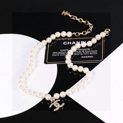 18K  Chanel Pearl Chain Diamond Necklace