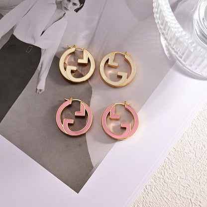 18K Double Gucci Pink Hollow Earrings