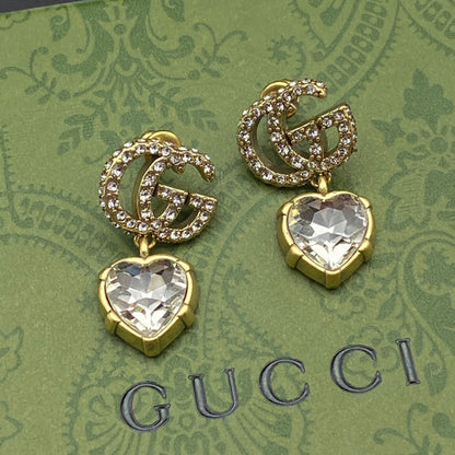 18K Double Gucci Crystal Pendant Earrings