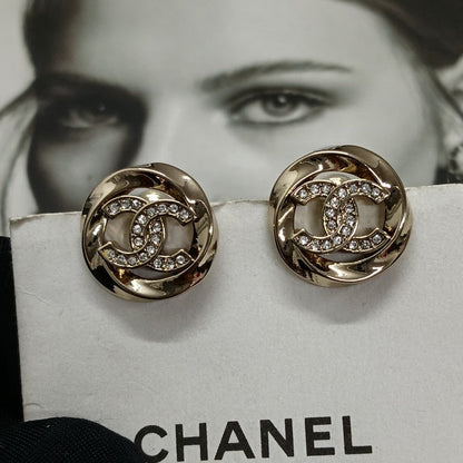 18K  Chanel Round Diamond Gold Earrings
