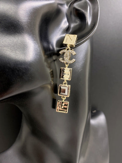 18K  Chanel Crystals Long Earrings
