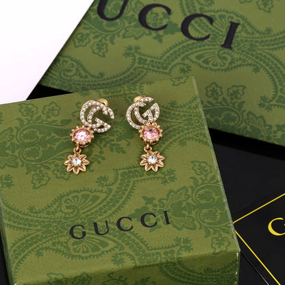 18K Double Gucci Flower Crystal Earrings