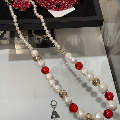18K  Chanel Red Crystal Pearl Necklace
