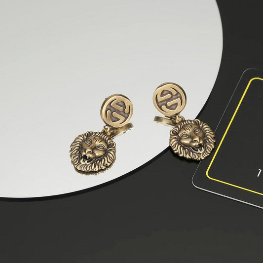 18K Double Gucci Lion Pendant Earrings
