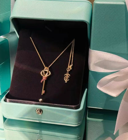 18K Tiffany Keys Woven Pink Diamonds Medium Necklace