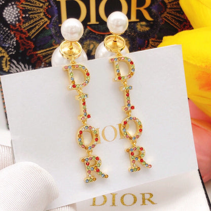 18K Dior Color Crystal Script Earrings