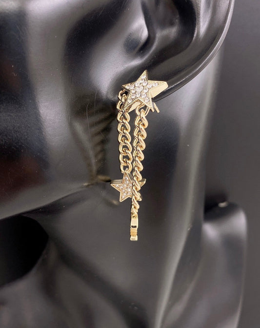 18K  Chanel Star Diamonds Long Earrings