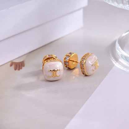 18K Celine Color Square Earrings