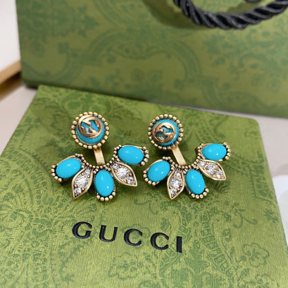 18K Double Gucci Blue Flowers Earrings