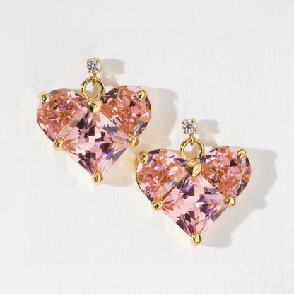 18K Celine Pink Crystal Heart Earrings