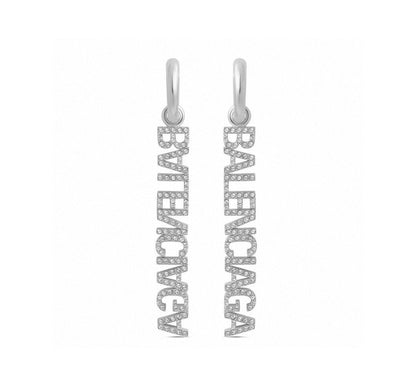 18K Balenciaga Typo Mirror Hoop Crystals Earrings