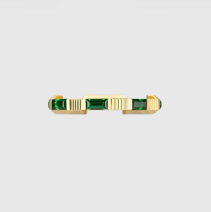 18K Double Gucci Link To Love Tormaline Green And Diamond Ring