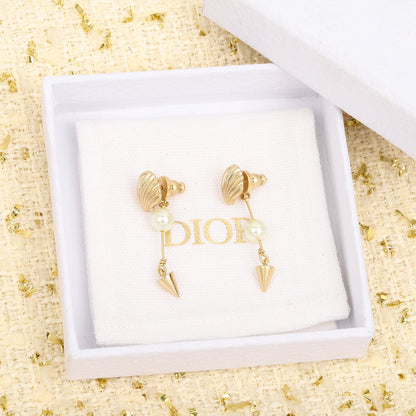18K Dior Pearl Pendant Earrings