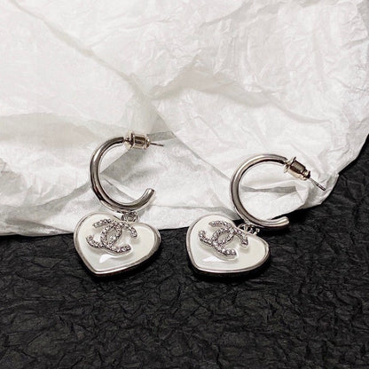 18K  Chanel White Heart Earrings