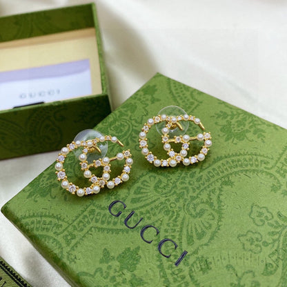 18K Double Gucci Pearls Earrings
