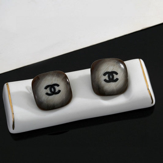 18K  Chanel Black Square Earrings