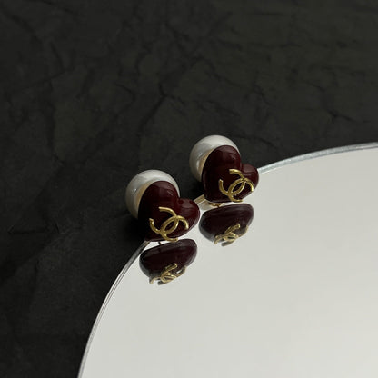18K  Chanel Red Heart Earrings